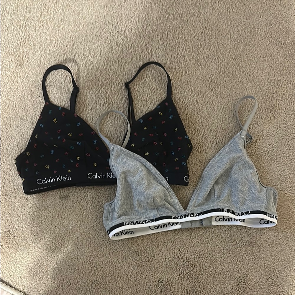 Calvin Klein Black and Gray Triangle Bras with Signature Band